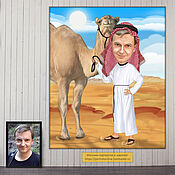 Сувениры и подарки handmade. Livemaster - original item Cartoon photo. A gift to a traveler, a man in the desert with a camel. Handmade.