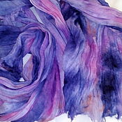 Scarf, purple,silk,chiffon, ,175h110 cm,hand-painting