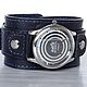 Wristwatch on Navy Blue Wide Leather Wristband. Watches. Made In Rainbow. Ярмарка Мастеров.  Фото №4