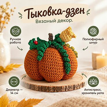 Для дома и интерьера ручной работы. Ярмарка Мастеров - ручная работа Тыковка-дзен. Вязаный декор из полиэфирного шнура. Handmade.