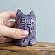 Кот из дерева. Лавандовый. Мини фигурки и статуэтки. Ирина Люмти          Декор из дерева. Интернет-магазин Ярмарка Мастеров.  Фото №2