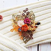 Brooch-pin: Brooch Melody of spring bouquet of flowers purple yellow