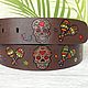 Sugar Skull Leather Belt, Brown Leather Belt. Straps. Made In Rainbow. My Livemaster. Фото №4