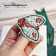 Brooch-pin: Embroidered Brooch Mint Coral Moth Butterfly, Brooches, Budennovsk,  Фото №1
