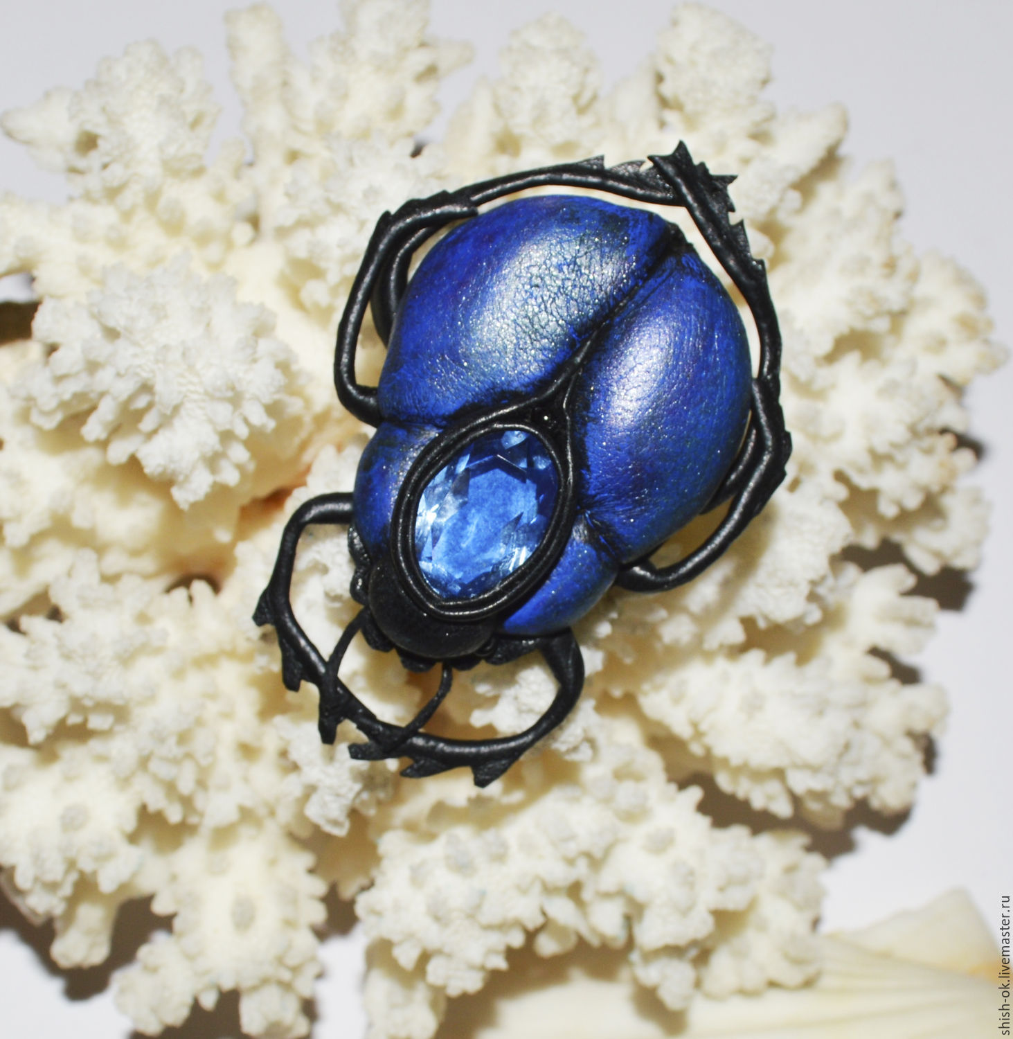 Brooch made of leather with Topaz 'Blue beetle', Brooches, Moscow,  Фото №1