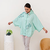 Одежда handmade. Livemaster - original item Linen parka with embroidery Menthol color. Handmade.