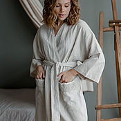 Одежда handmade. Livemaster - original item Darling long grey-beige linen bathrobe. Handmade.
