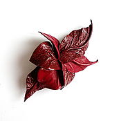 Украшения handmade. Livemaster - original item Brooch clip barrette small leather flower cherry cherry burgundy bordeaux. Handmade.