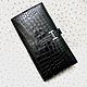Vertical wallet, made of genuine crocodile leather, black color, Purse, St. Petersburg,  Фото №1
