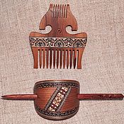 Сувениры и подарки handmade. Livemaster - original item Slavic wooden comb wooden barrette with atick mosaic of wood inlay. Handmade.