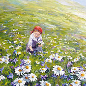 Открытки handmade. Livemaster - original item Card In a meadow of Daisies and a girl. Handmade.