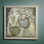 Картины и панно handmade. Livemaster - original item Painting Stillness (still life, gray, beige, white, plants). Handmade.