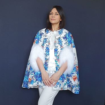 Кейп с голубыми цветами. National Brand (Катерина). Одежда женская ручной работы - Ярмарка Мастеров Одежда женская ручной работы. Ярмарка Мастеров - ручная работа Кейп с голубыми цветами. Handmade.