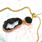 Украшения handmade. Livemaster - original item Double agate cut pendant with druse and gold. Handmade.