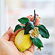 Lemon Brooch made of leather yellow lemon with flowers, Brooches, Kursk,  Фото №1