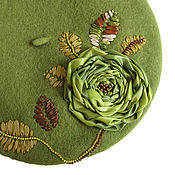 Аксессуары handmade. Livemaster - original item Beret for women with author`s embroidery ROSE OLIVE. Handmade.