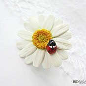 Украшения handmade. Livemaster - original item Chamomile with Ladybug Ring Massive Ring with white flower. Handmade.