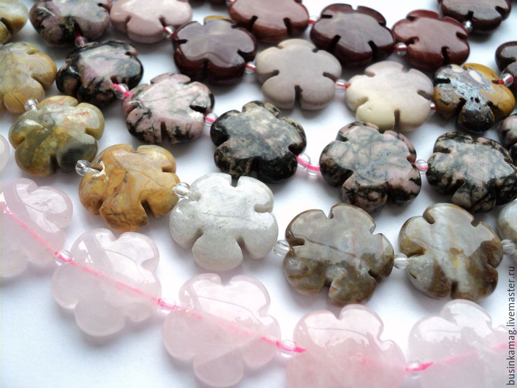 Rhodonite Jasper Rose quartz beads flowers, 20mm, Beads1, Zheleznodorozhny,  Фото №1