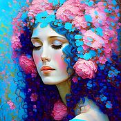 Картины и панно handmade. Livemaster - original item Blue pink painting Portrait of a girl woman in flowers, fantasy art. Handmade.