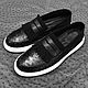 Slip-ons made of genuine ostrich leather, in black, to order!, Slip-ons, St. Petersburg,  Фото №1