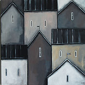 Картина "3 дома" , акрил, холст на подрамнике