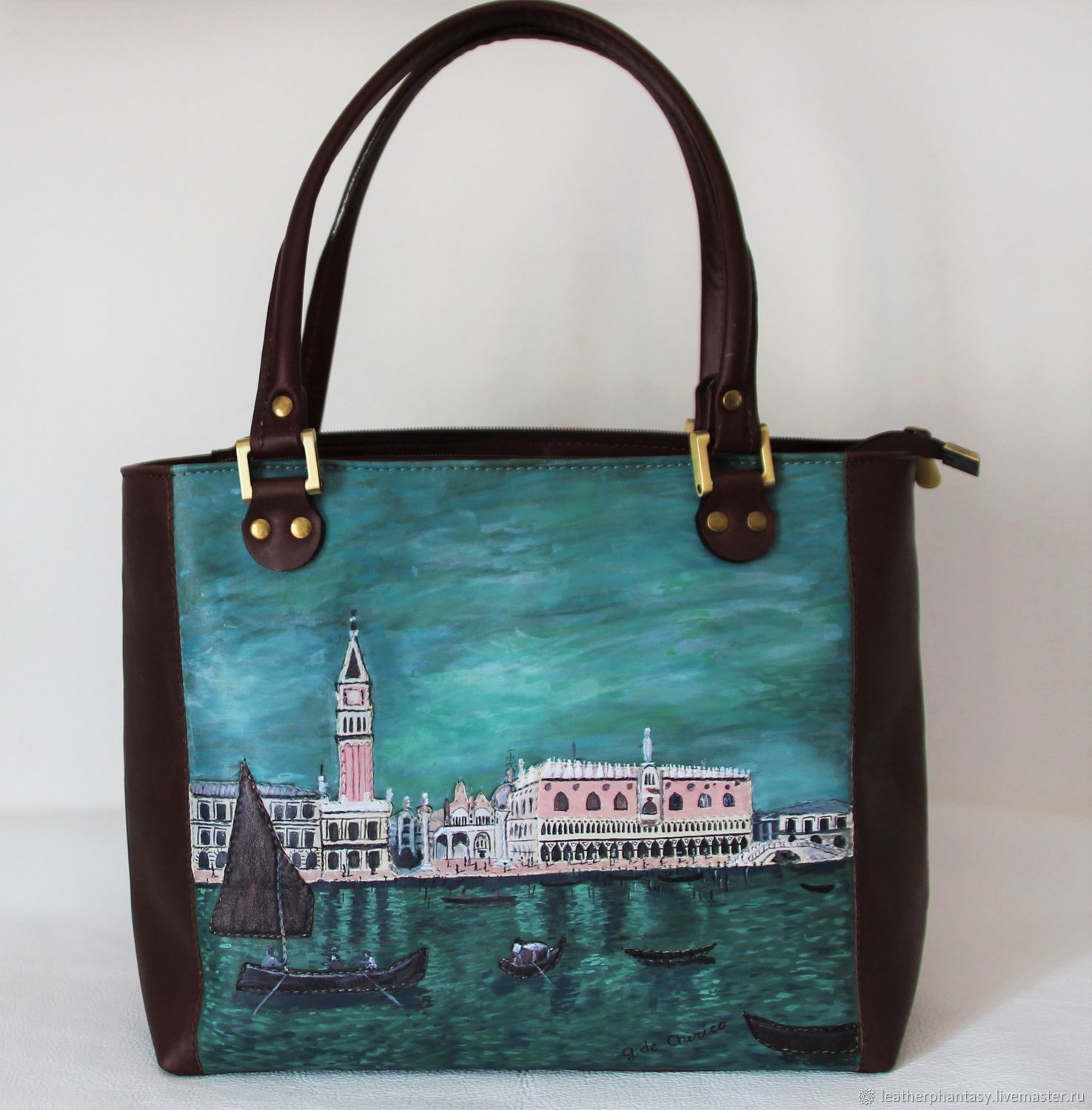 Кожаная сумка коричневая морской волны "Венеция", Classic Bag, Bologna,  Фото №1