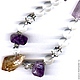 Necklace from natural stones - amethyst, citrine, rock crystal, Christmas gifts, Moscow,  Фото №1