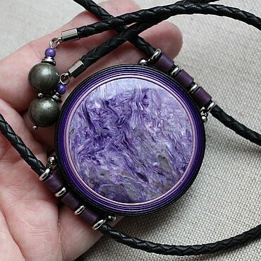 Украшения ручной работы. Ярмарка Мастеров - ручная работа Колье из кожи «Чароитовое ассорти» с чароитом!. Handmade.