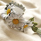 leather flowers chamomile. white daisies leather bracelet with flowers made of leather, women's bracelet of daisies. white Daisy brooch, white Daisy barrette made of leather, hair accessories with flo