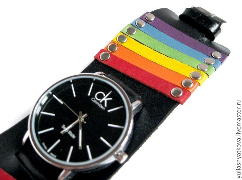 Rainbow wristwatch, genuine leather watch strap, Watch Straps, St. Petersburg,  Фото №1