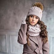 Аксессуары handmade. Livemaster - original item Winter hat and snood set with fur pompom. Handmade.