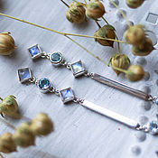 Двойные серебряные серьги-пусеты с топазом Swiss blue