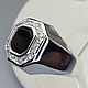 Silver ring with black onyx 8h8 mm and cubic zirconia, Ring, Moscow,  Фото №1