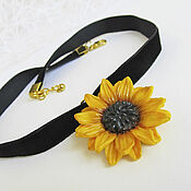 Украшения handmade. Livemaster - original item Choker Sunflower pendant Velvet with a flower made of polymer clay. Handmade.