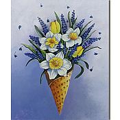 Картины и панно handmade. Livemaster - original item Flowers in a horn/ oil on canvas/ 30h40 cm. Handmade.