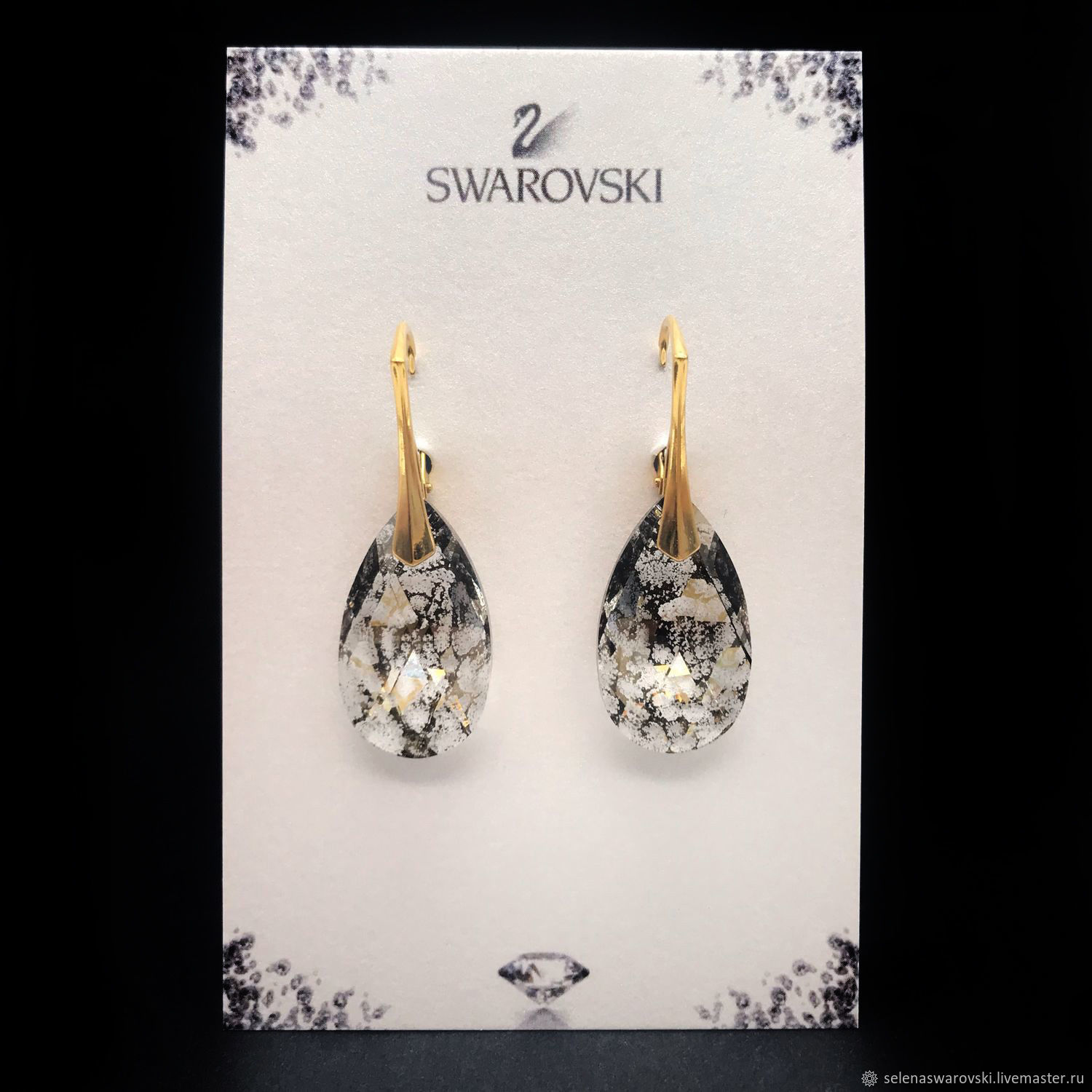 -25%_Серьги Swarovski_серебро+позолота_Серьги Капли Сваровски в ...