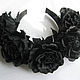 jewelry made of leather, black rose, hair decoration headband with roses,artificial flowers headband, handmade flowers rose black leather headband, a wreath of black roses,bats
