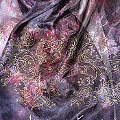 Платок  палантин батик "Июль" тонкий натуральный шелк