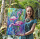 The picture Flamingo 'Pink Dance' oil bird abstraction. Pictures. Multicolor Gallery. My Livemaster. Фото №4
