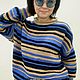 Джемпер вязаный полосатый в сине-бежевом цвете. Джемперы. Knitwear by Elena Doroshina. Интернет-магазин Ярмарка Мастеров.  Фото №2