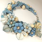 Украшения handmade. Livemaster - original item Light Denim Etude. Necklace, flowers made of genuine leather. Handmade.
