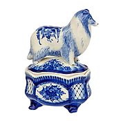 Для дома и интерьера ручной работы. Ярмарка Мастеров - ручная работа Jewelry box porcelain gzhel with a collie dog on the lid. Handmade.