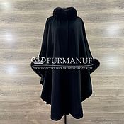 Одежда handmade. Livemaster - original item Elongated 110cm woolen poncho with arctic fox fur in black. Handmade.