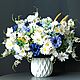 "Гжель " Композиция из искусственных цветов в вазе, Композиции, Елец,  Фото №1