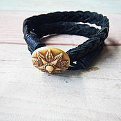 Украшения handmade. Livemaster - original item Braided bracelet leather winding button. Handmade.