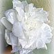  Большая белая брошь цветок из шёлка айвори, Брошь-булавка, Черноголовка,  Фото №1