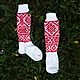 Knee socks 'Slavic ornament', Russian style, Red and white. Costumes3. Nadezhda Perepelitsa. Online shopping on My Livemaster.  Фото №2