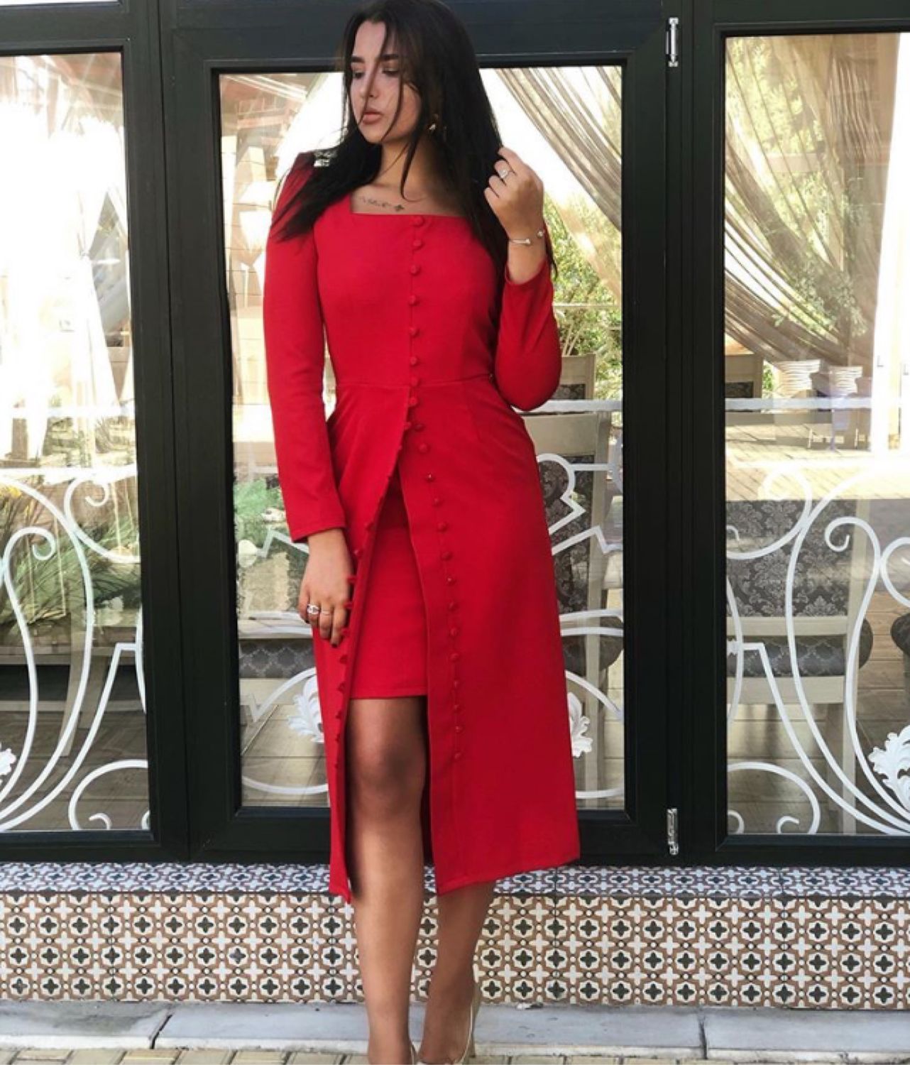 Red dress, designer dress, classic 