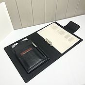 Канцелярские товары handmade. Livemaster - original item Black folder organizer made of genuine leather A4 format with clip. Handmade.