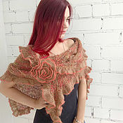 Аксессуары handmade. Livemaster - original item Sienna kid mohair shawl and rose brooch. Handmade.